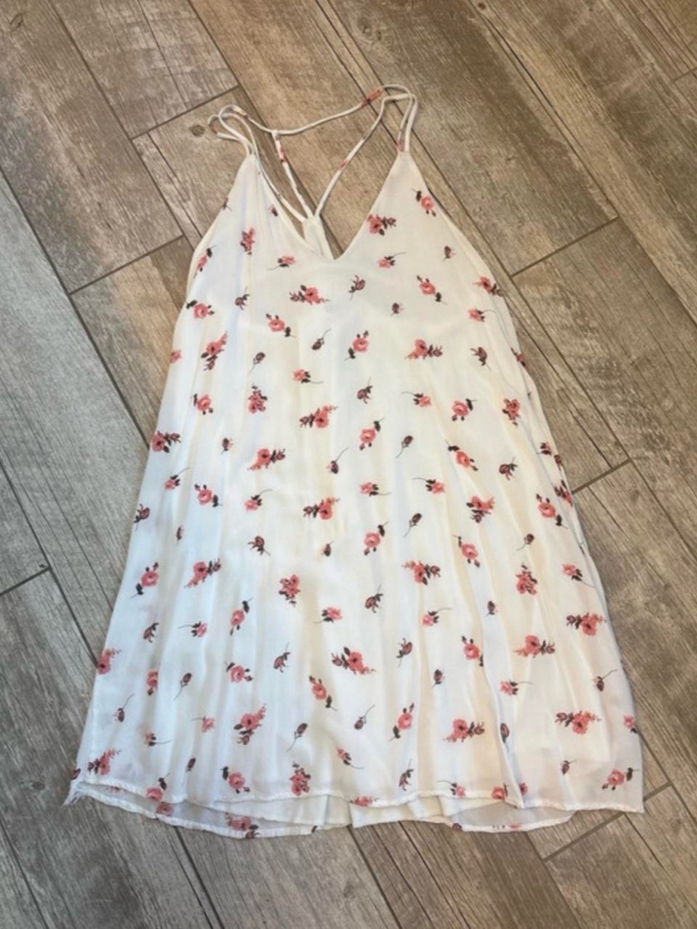 Audrey 3+1 White Slip Dress with Pink Floral Print
